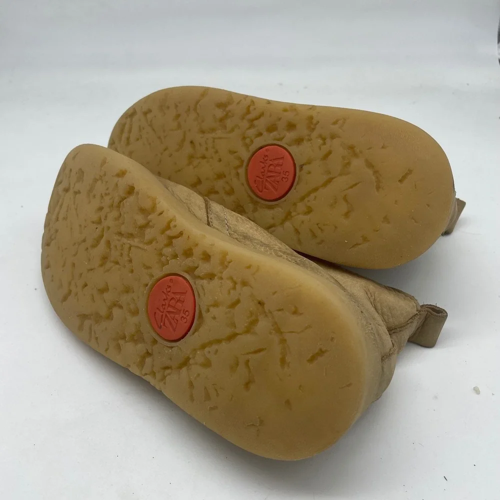 Clarks x Zara Soft Tan Leather Desert Chukka Boots EU 35‎ Portugal Kids Size 3.5